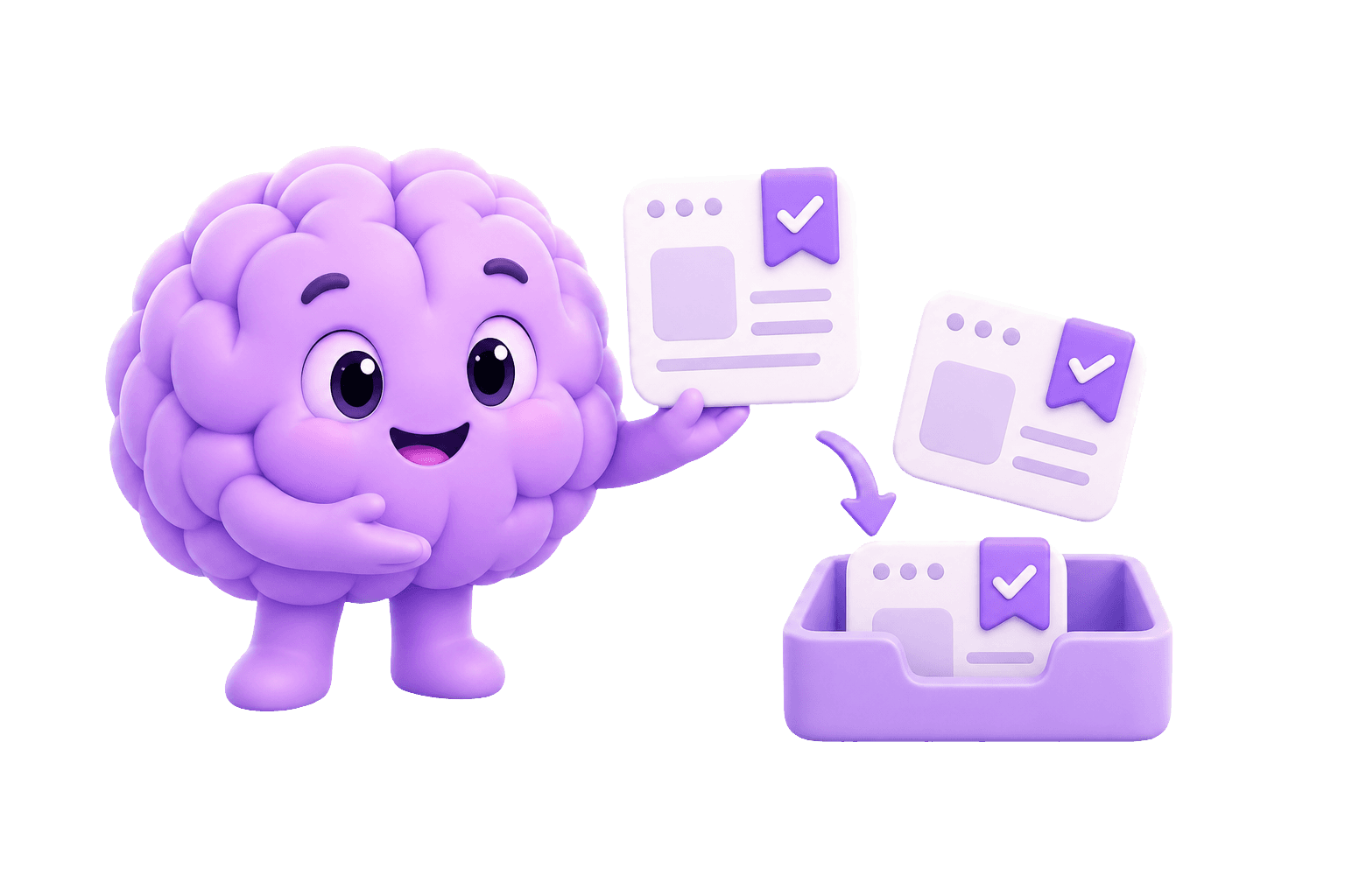 Graspnote mascot saving browser pages into an organized inbox